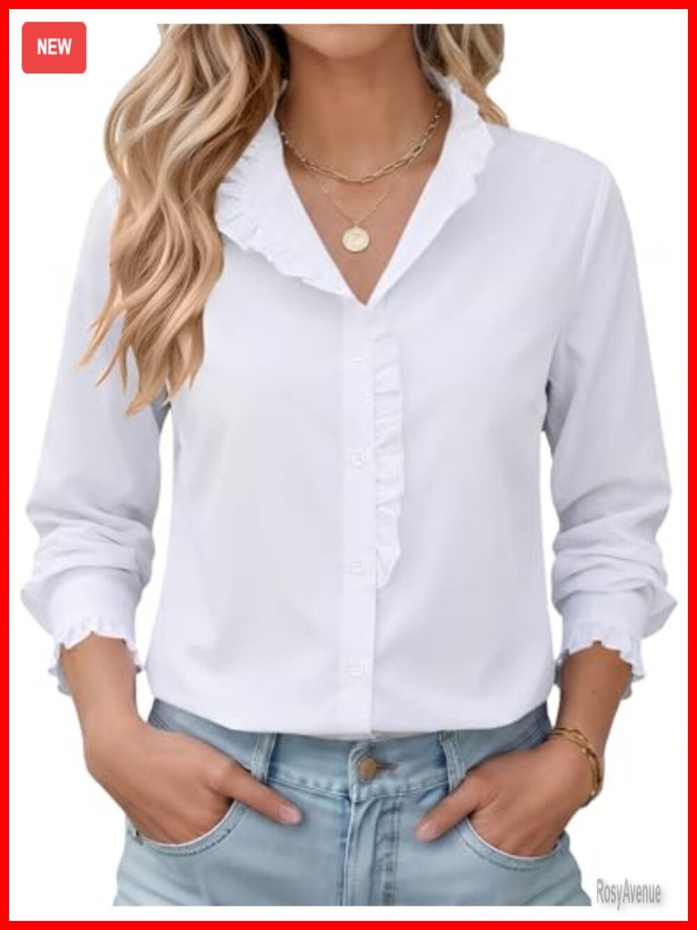 LOMON Women's Button Down Shirt Ruffle Cuff Long Sleeve Blouse Office Top